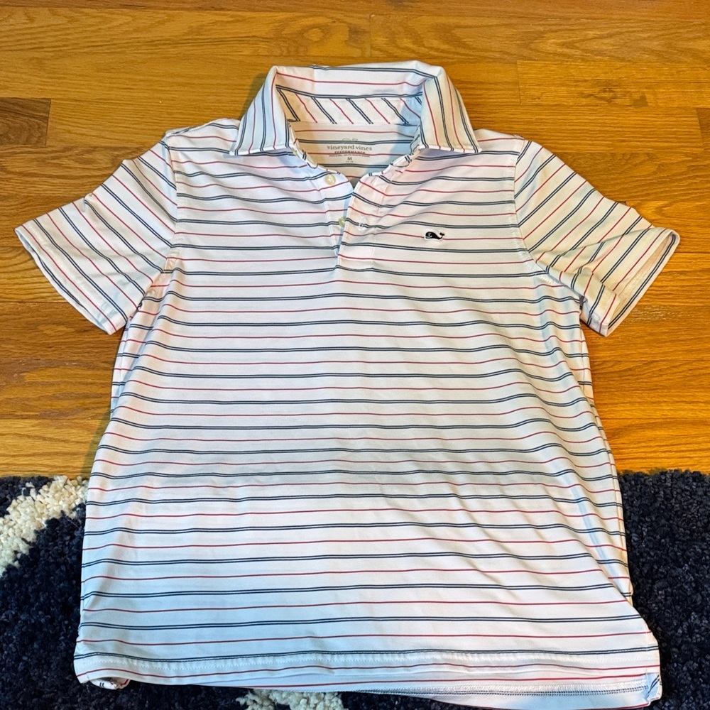 Vineyard Vines White Polo with Navy & red Stripes